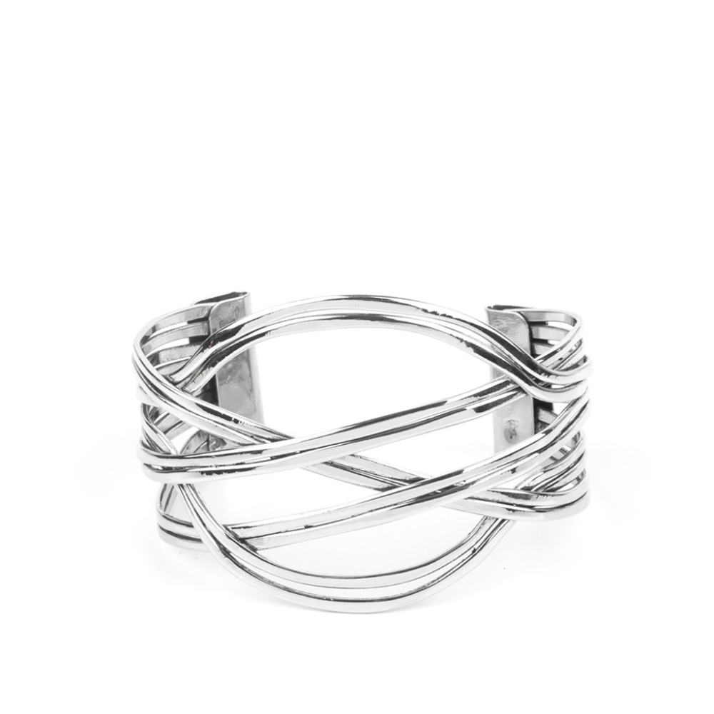 Hautely Hammered Silver Cuff Bracelet Oversized Fashion Jewelry Paparazzi